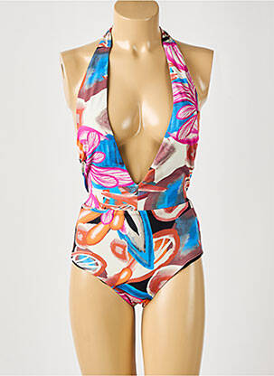 Maillot de bain 1 pièce stretch haut soutien-gorge moulé bleu ASTRID BLACK LABEL femme
