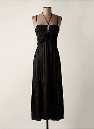 Robe mi-longue coupe évasée fines bretelles noir IKKS femme