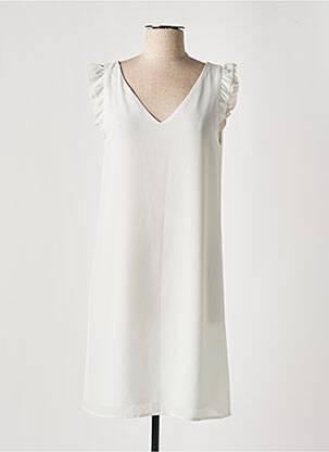 Robe mi-longue tissage crêpe manches courtes blanc IT HIPPIE femme