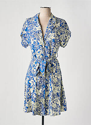 Robe mi-longue coupe fluide manches courtes bleu GOA femme