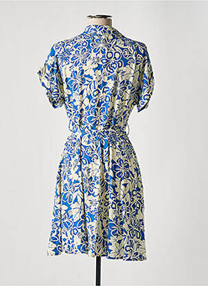 Robe mi-longue imprimé fleurs manches courtes bleu GOA femme