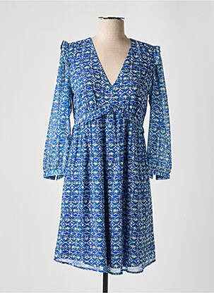Robe courte coupe évasée manches longues bleu MAJOLICA femme
