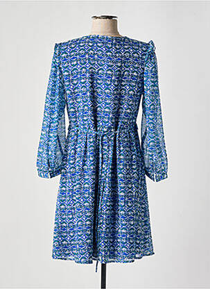 Robe courte coupe évasée manches longues bleu MAJOLICA femme