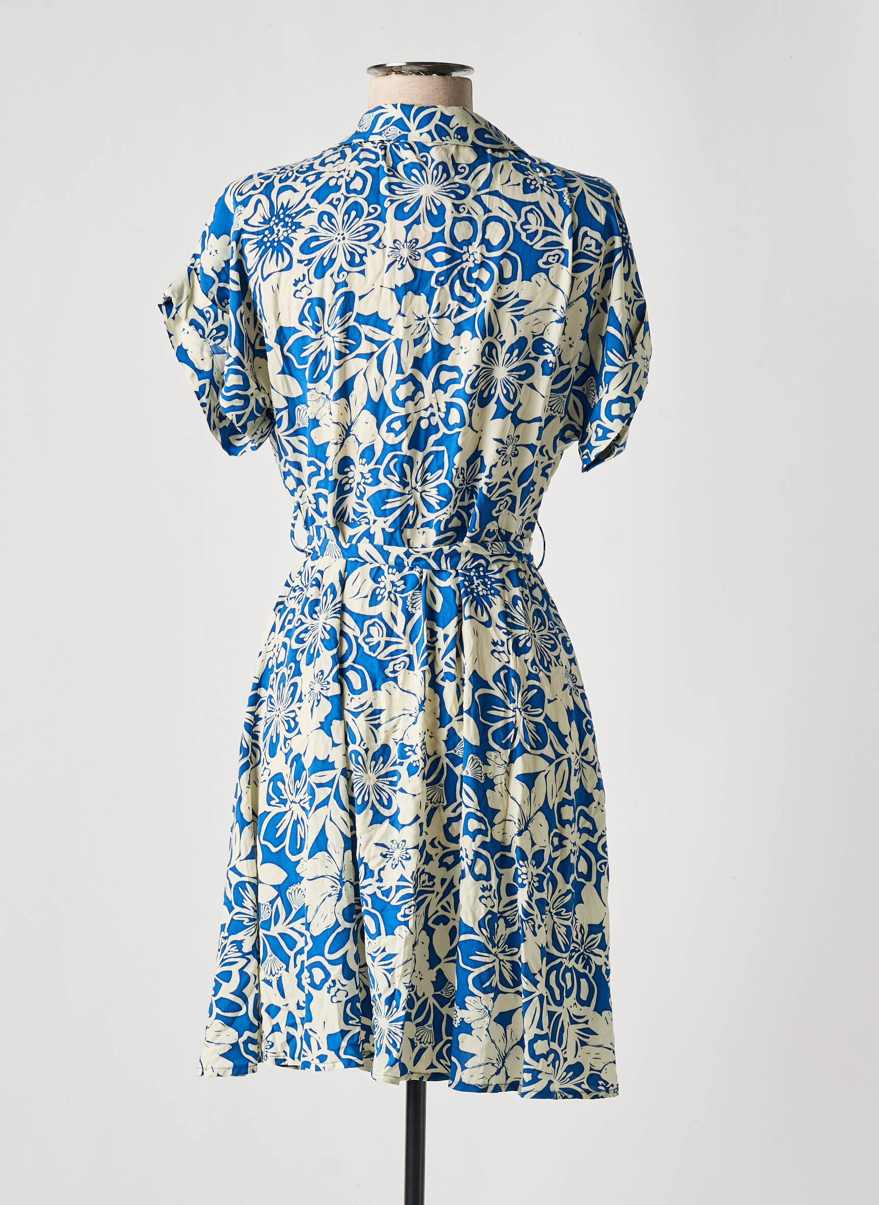 Robe mi-longue imprimé fleurs manches courtes bleu GOA femme