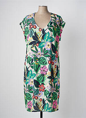 Robe mi-longue imprimé fleurs manches courtes vert MAE MAHE femme