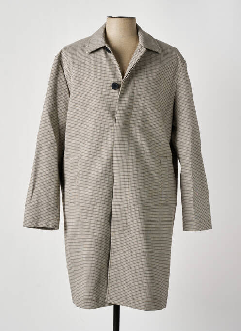 Manteau long tissage pied de poule sans capuche beige MINIMUM homme