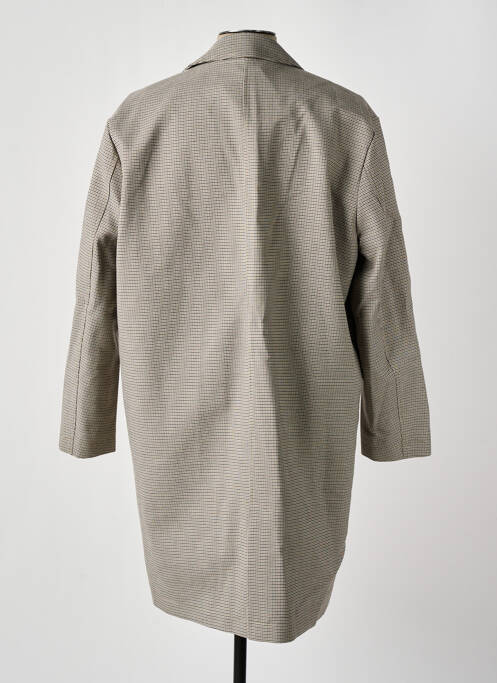 Manteau long tissage pied de poule sans capuche beige MINIMUM homme