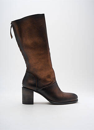 Bottes tissage satiné talon de 4 à 6cm marron METAL JEAN'S femme