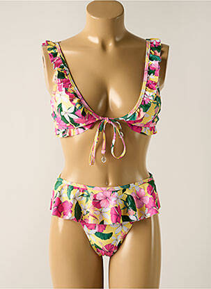 Maillot de bain 2 pièces stretch haut soutien-gorge avec mousse de rembourrage amovible jaune PIHA femme