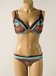 Maillot de bain 2 pièces stretch haut soutien-gorge emboitant marron LPB femme
