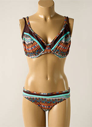 Maillot de bain 2 pièces stretch haut soutien-gorge emboitant marron LPB femme