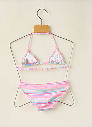Maillot de bain 2 pièces imprimé rayures rose BORABORA fille