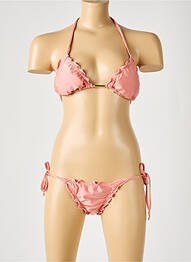 Maillot de bain 2 pièces fermeture liens à nouer haut triangles rose RIO DE SOL femme