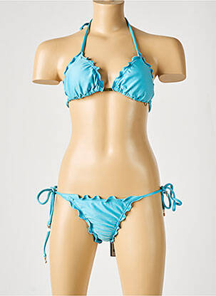 Maillot de bain 2 pièces fermeture liens à nouer haut triangles bleu RIO DE SOL femme