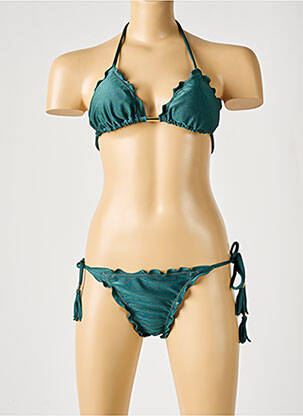 Maillot de bain 2 pièces fermeture liens à nouer haut triangles vert RIO DE SOL femme