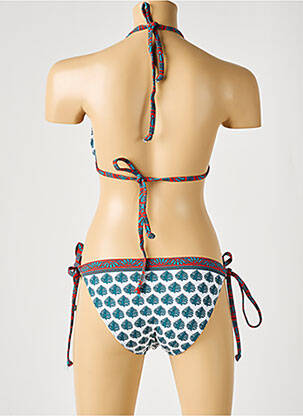 Maillot de bain 2 pièces fermeture liens à nouer haut triangles blanc LAGON BLEU femme