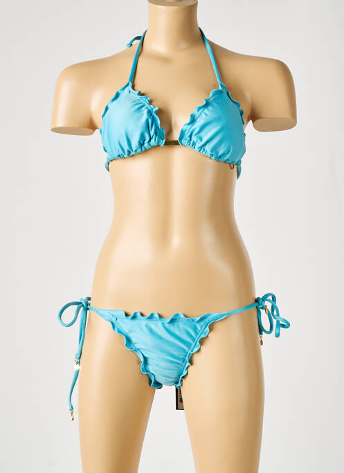 Maillot de bain 2 pièces fermeture liens à nouer haut triangles bleu RIO DE SOL femme