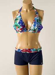 Maillot de bain 2 pièces stretch haut soutien-gorge avec mousse de rembourrage amovible bleu MISS CARAÏBES femme
