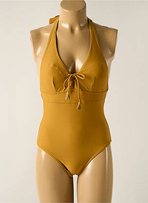 Maillot de bain 1 pièce effet matière satinée haut soutien-gorge avec mousse de rembourrage amovible jaune DAG ADOM femme