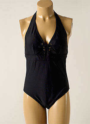 Maillot de bain 1 pièce effet matière satinée haut soutien-gorge avec mousse de rembourrage amovible noir DAG ADOM femme