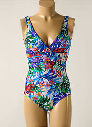 Maillot de bain 1 pièce effet matière satinée haut triangles bleu MISS CARAÏBES femme