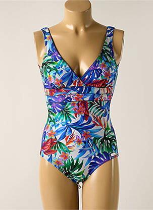 Maillot de bain 1 pièce effet matière satinée haut triangles bleu MISS CARAÏBES femme