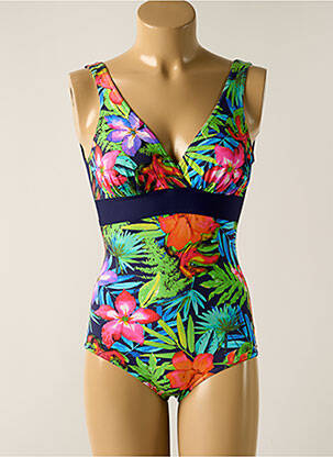 Maillot de bain 1 pièce effet matière satinée haut triangles bleu SUN PLAYA femme