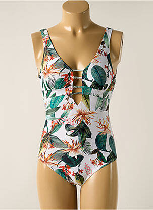 Maillot de bain 1 pièce effet matière satinée haut triangles blanc LAGON BLEU femme