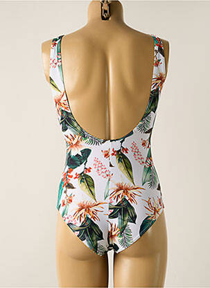Maillot de bain 1 pièce effet matière satinée haut triangles blanc LAGON BLEU femme