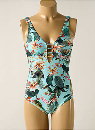 Maillot de bain 1 pièce effet matière satinée haut triangles bleu LAGON BLEU femme