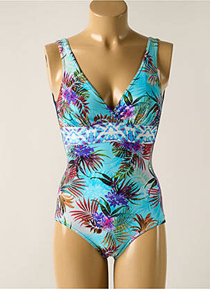 Maillot de bain 1 pièce effet matière satinée haut triangles bleu SUN PLAYA femme