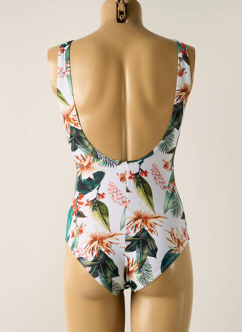 Maillot de bain 1 pièce effet matière satinée haut triangles blanc LAGON BLEU femme