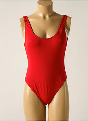 Maillot de bain 1 pièce effet matière satinée haut soutien-gorge balconnet rouge SALÉE femme