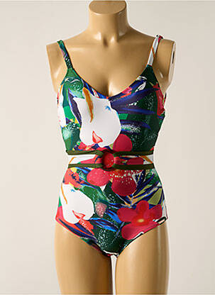Maillot de bain 1 pièce effet matière satinée haut soutien-gorge avec mousse de rembourrage amovible vert YSABEL MORA femme