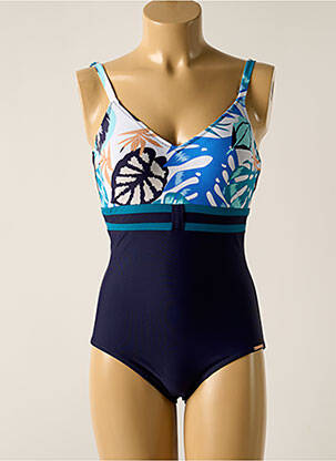 Maillot de bain 1 pièce effet matière satinée haut soutien-gorge moulé bleu YSABEL MORA femme