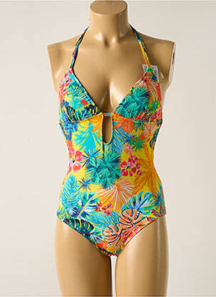 Maillot de bain 1 pièce imprimé fantaisie haut soutien-gorge moulé bleu CHERRY BEACH femme
