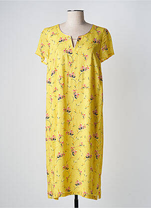 Robe mi-longue imprimé fleurs manches courtes jaune WEINBERG femme