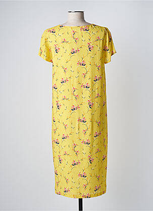 Robe mi-longue imprimé fleurs manches courtes jaune WEINBERG femme