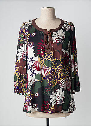 Blouse imprimé fleurs manches 3/4 marron TERRE DE FÉES femme