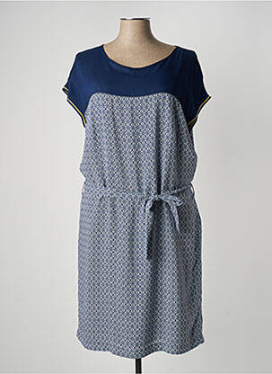 Robe mi-longue imprimé fleurs manches courtes bleu TERRE DE FÉES femme