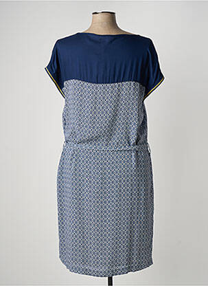 Robe mi-longue imprimé fleurs manches courtes bleu TERRE DE FÉES femme