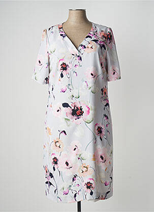Robe mi-longue imprimé fleurs manches courtes gris WEINBERG femme
