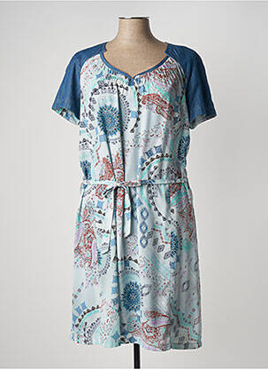 Robe mi-longue imprimé fleurs manches courtes bleu TERRE DE FÉES femme