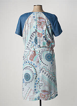 Robe mi-longue imprimé fleurs manches courtes bleu TERRE DE FÉES femme