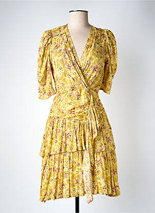 Robe mi-longue coupe évasée manches courtes jaune SUNCOO femme