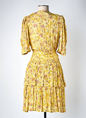 Robe mi-longue imprimé fantaisie manches courtes jaune SUNCOO femme
