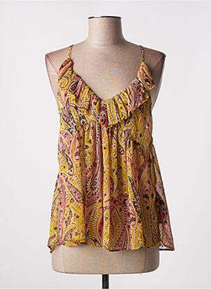 Top tissage crêpe fines bretelles jaune IKKS femme