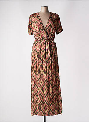 Robe longue imprimé fantaisie manches courtes rose LA FEE MARABOUTEE femme