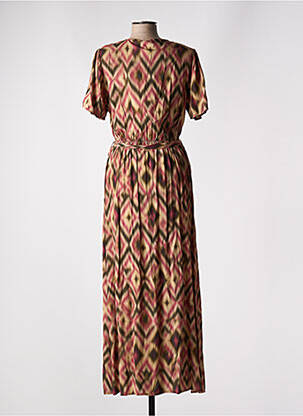 Robe longue imprimé fantaisie manches courtes rose LA FEE MARABOUTEE femme