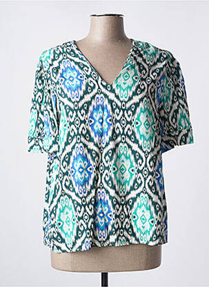 Blouse tissage popeline manches courtes vert LA FEE MARABOUTEE femme